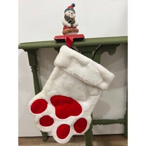 Red & White Animal FootPrint Dog Dog's Pet Christmas Holiday Stocking